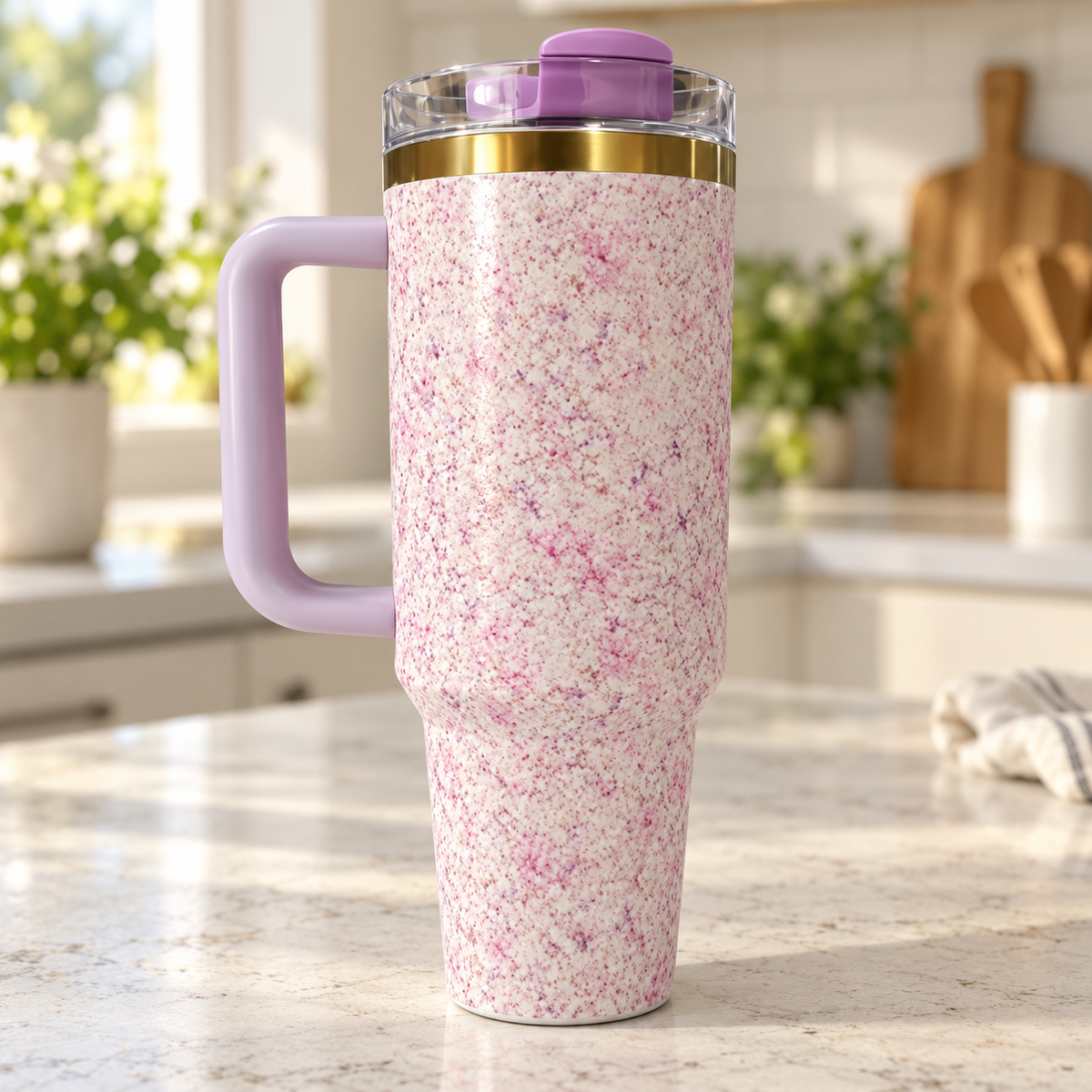 Marble Print Handle Tumbler