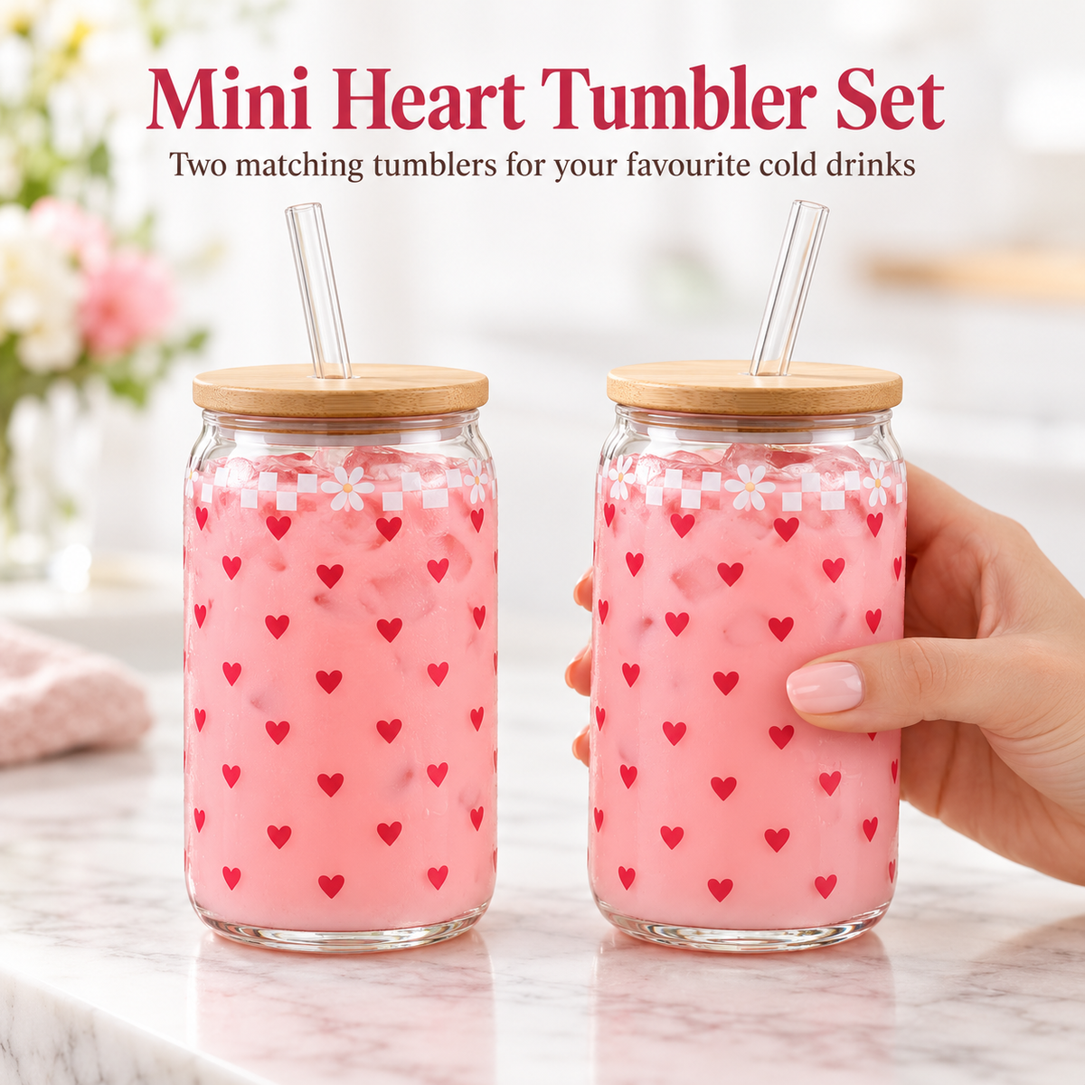 Danny Home 2 Piece Mini Heart Glass Tumbler - 500 ml