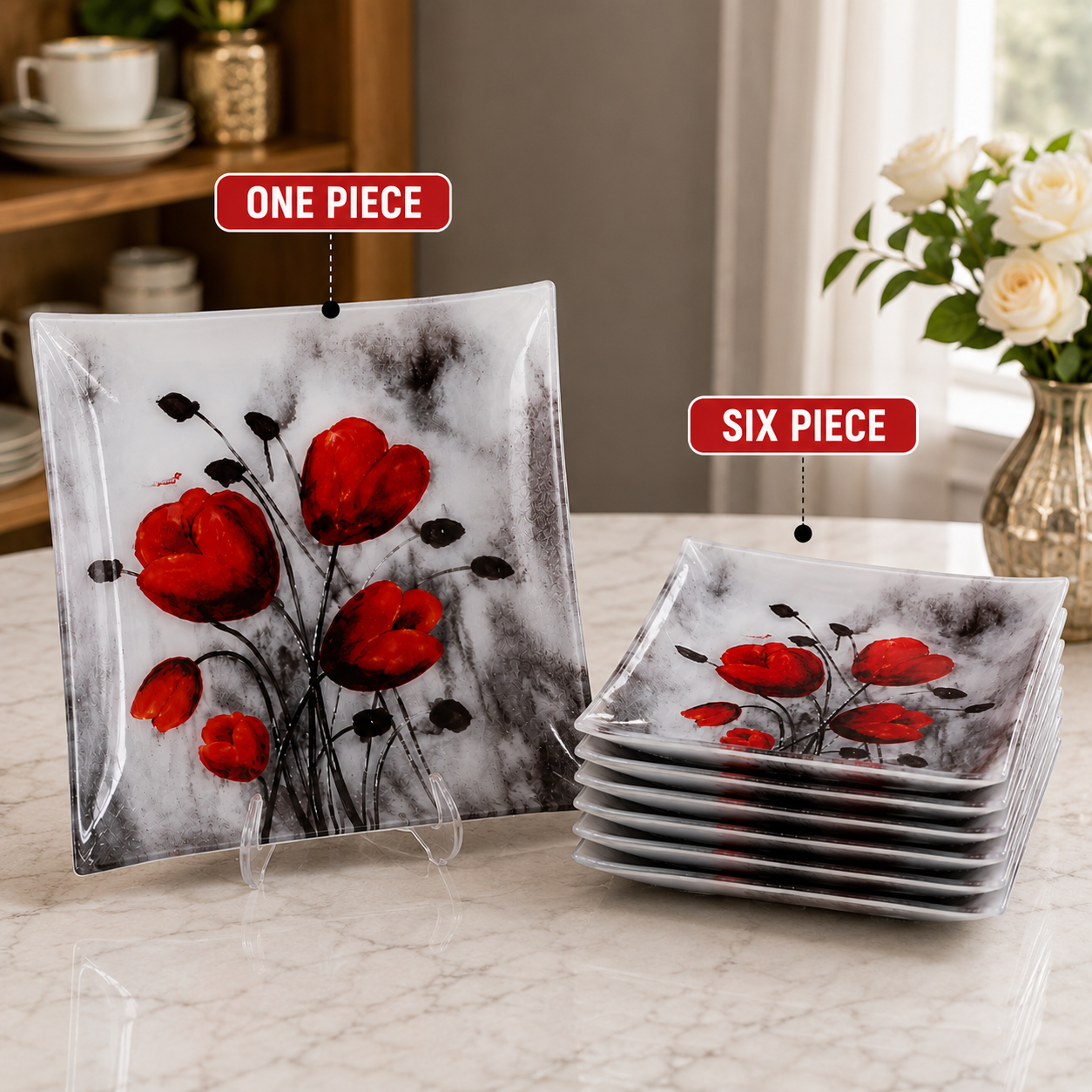 ARCOFAM 7 PCS SQUARE GLASS DESSERT PLATE SET – TOLIP