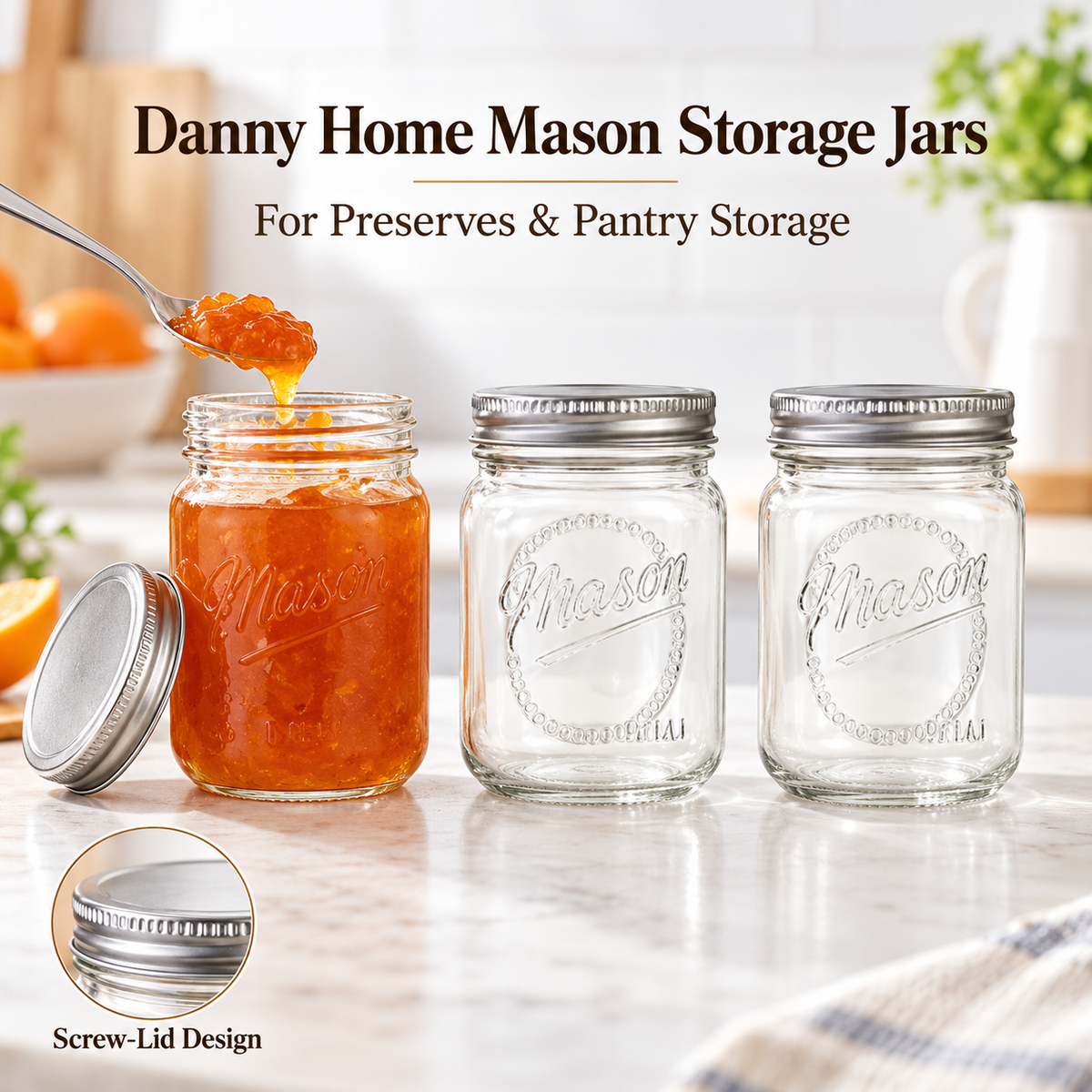 Danny Home 6 Piece  Mason Storage Jars - 480 ml