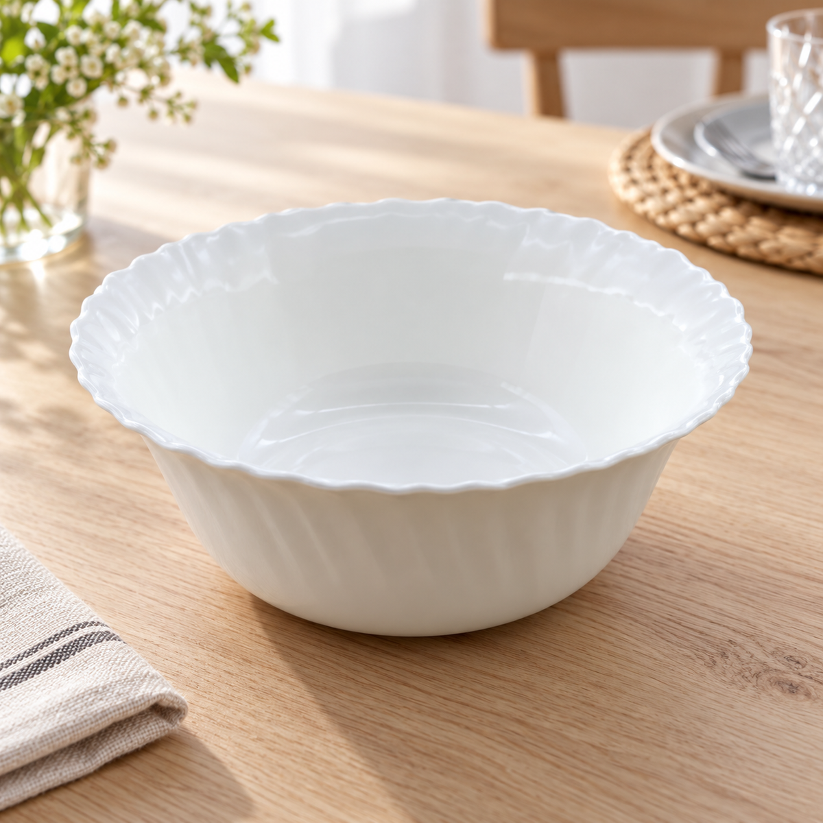 Danny Home 9 Inch White Ceramic Serving Bowl – Large Porcelain Salad & Mixing Bowl