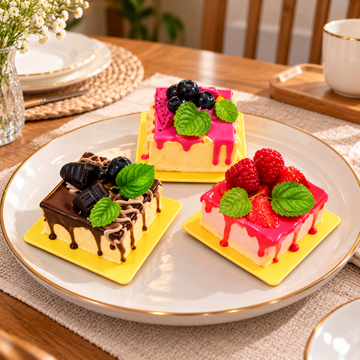 ARTIFICIAL SQUARE FRUIT & CHOCOLATE CAKE DISPLAY DECOR - 1 PIECE