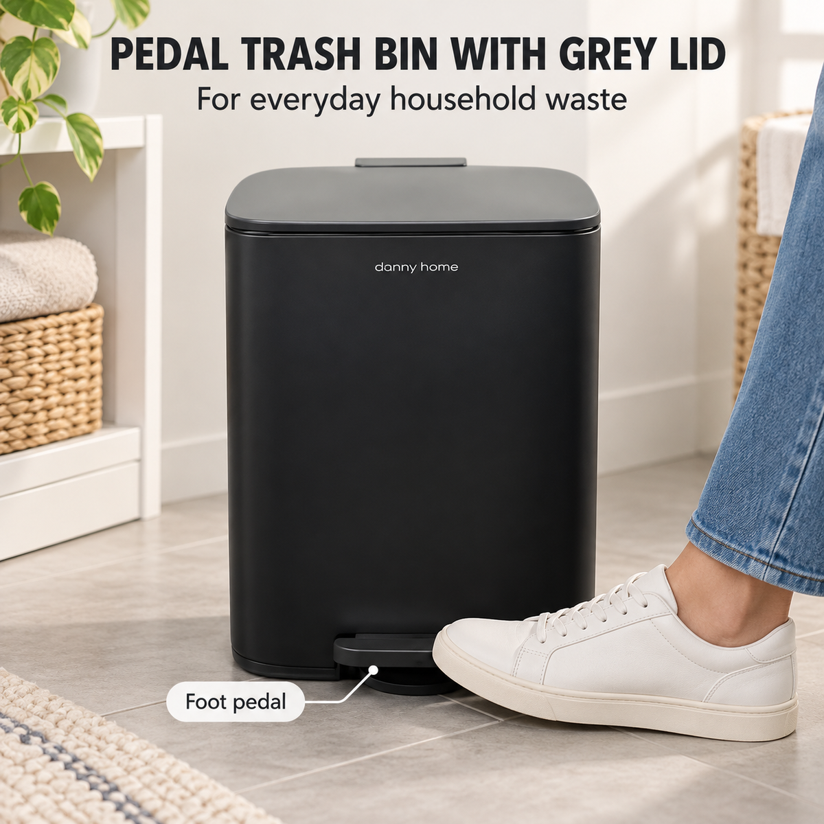 DANNY HOME PEDAL TRASH BIN WITH GREY LID