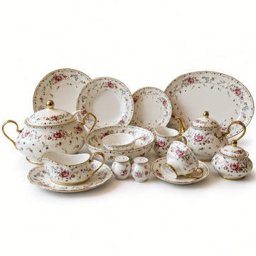 Royal Albert Inspired Pink Rose Floral Patterns 75 Pieces 8 Persons Serving Bone China Dinner Set