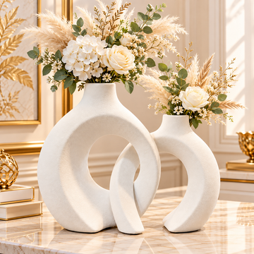 WHITE INTERLOCKING LOOP DECORATIVE VASE SET