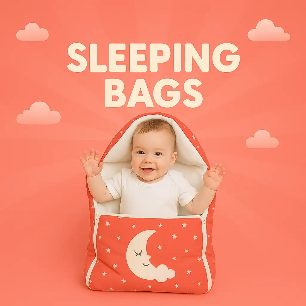 A baby sleeping bag with a moon and stars design.