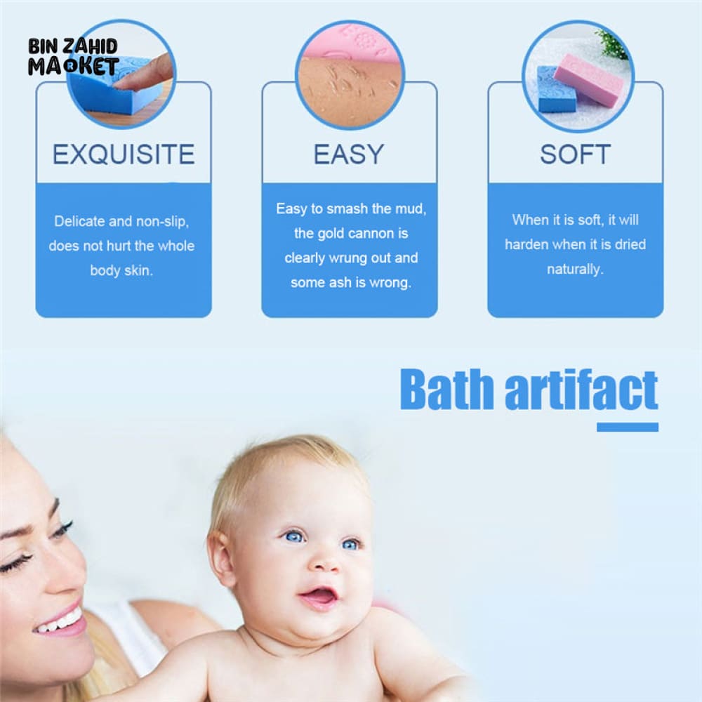 BABY BATH RUB BACK CLEANING SPONGE – GENTLE BODY WASH TOOL FOR KIDS & ADULTS