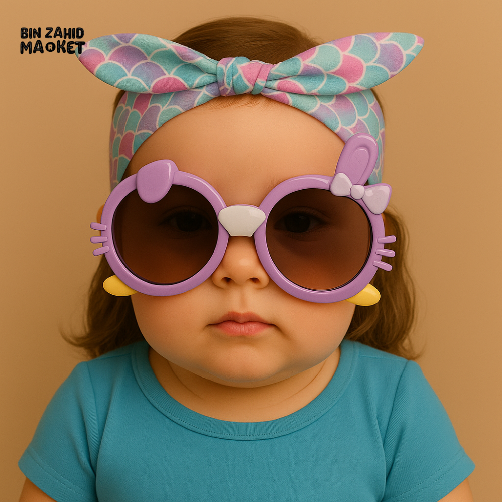 BABY GIRL MERMAID HEADBAND WITH PURPLE BUNNY SUNGLASSES – CUTE INFANT FASHION ACCESSORY SET