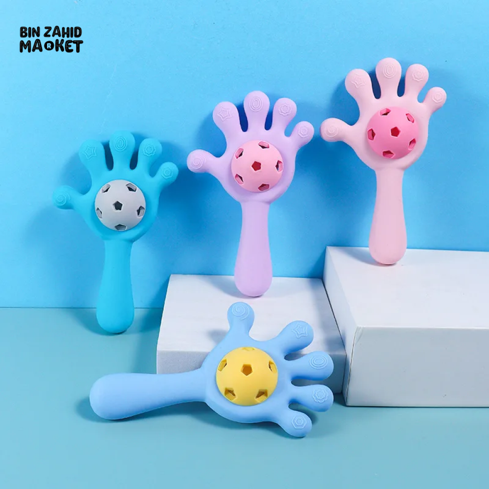 BABY HAND-SHAPED SILICONE RATTLE & TEETHER TOY | SAFE SOFT CHEWING & PLAY FOR INFANTS