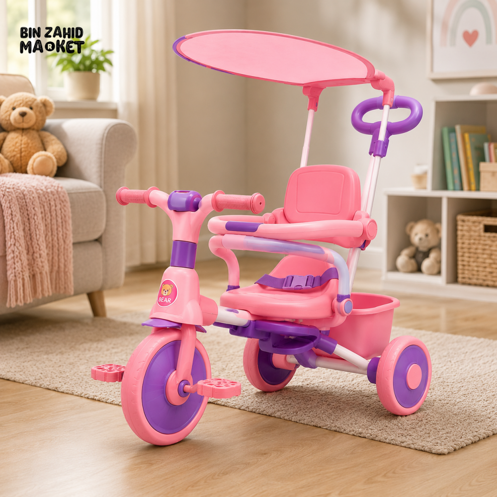 BABY STROLLER TRICYCLE WITH SUNSHADE CANOPY - PINK