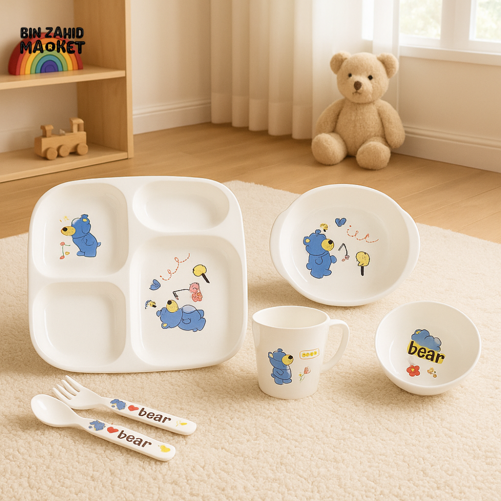 BABY TABLEWARE FEEDING SET – CUTE BEAR DESIGN | TODDLER DINNER SET BPA FREE - BLUE