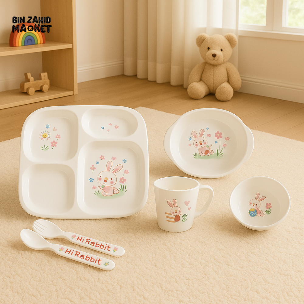BABY TABLEWARE FEEDING SET – CUTE BEAR DESIGN | TODDLER DINNER SET BPA FREE - PINK