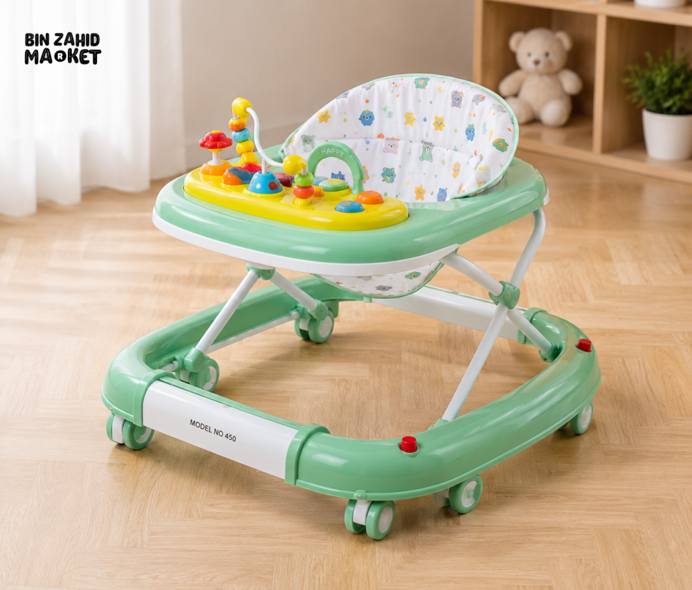 BABY WALKER WITH ACTIVITY TRAY - GREEN