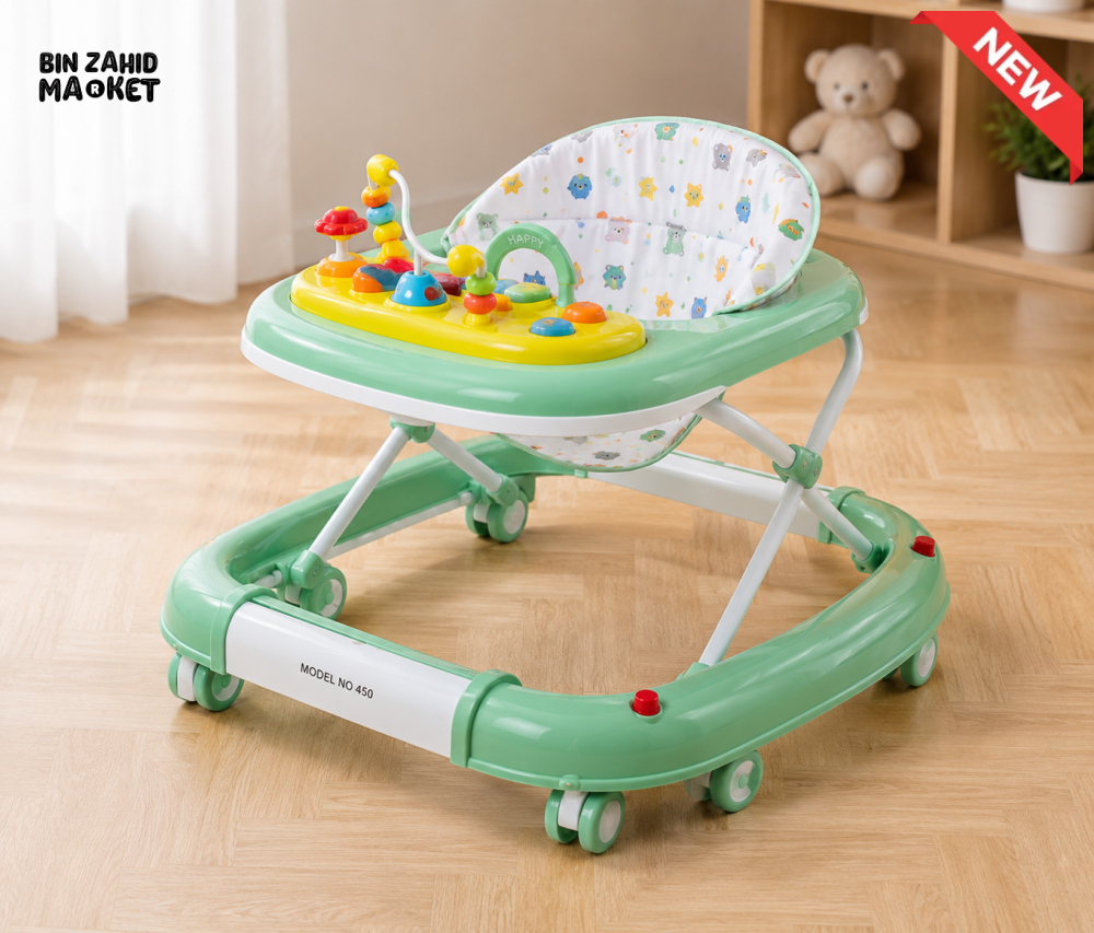 BABY WALKER WITH ACTIVITY TRAY - GREEN