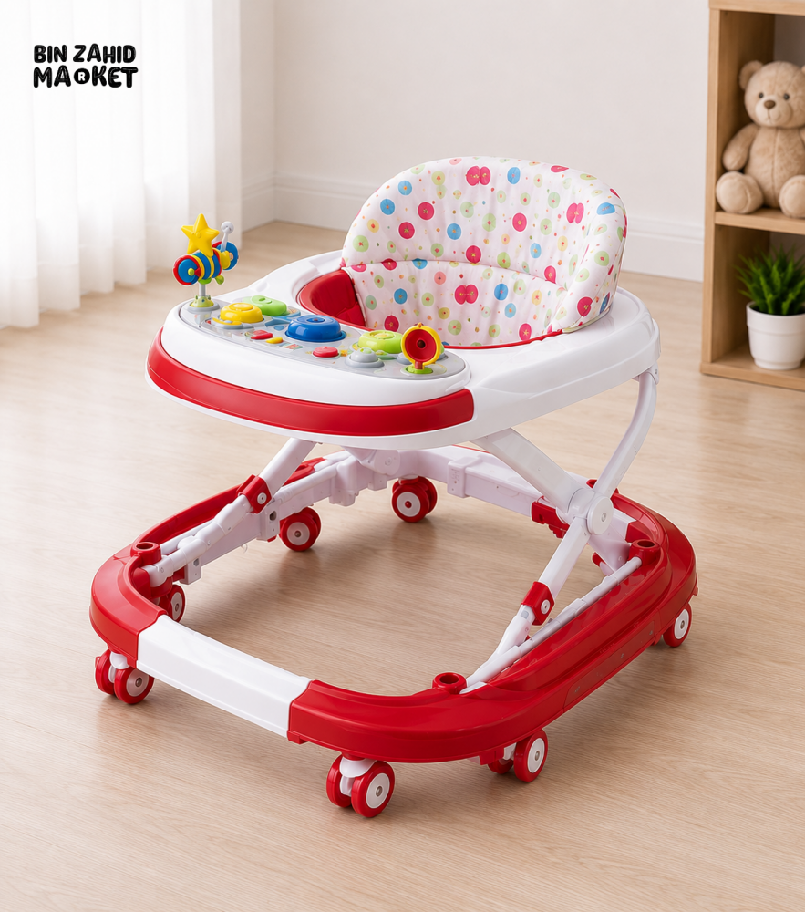 BABY WALKER WITH ACTIVITY TRAY - RED