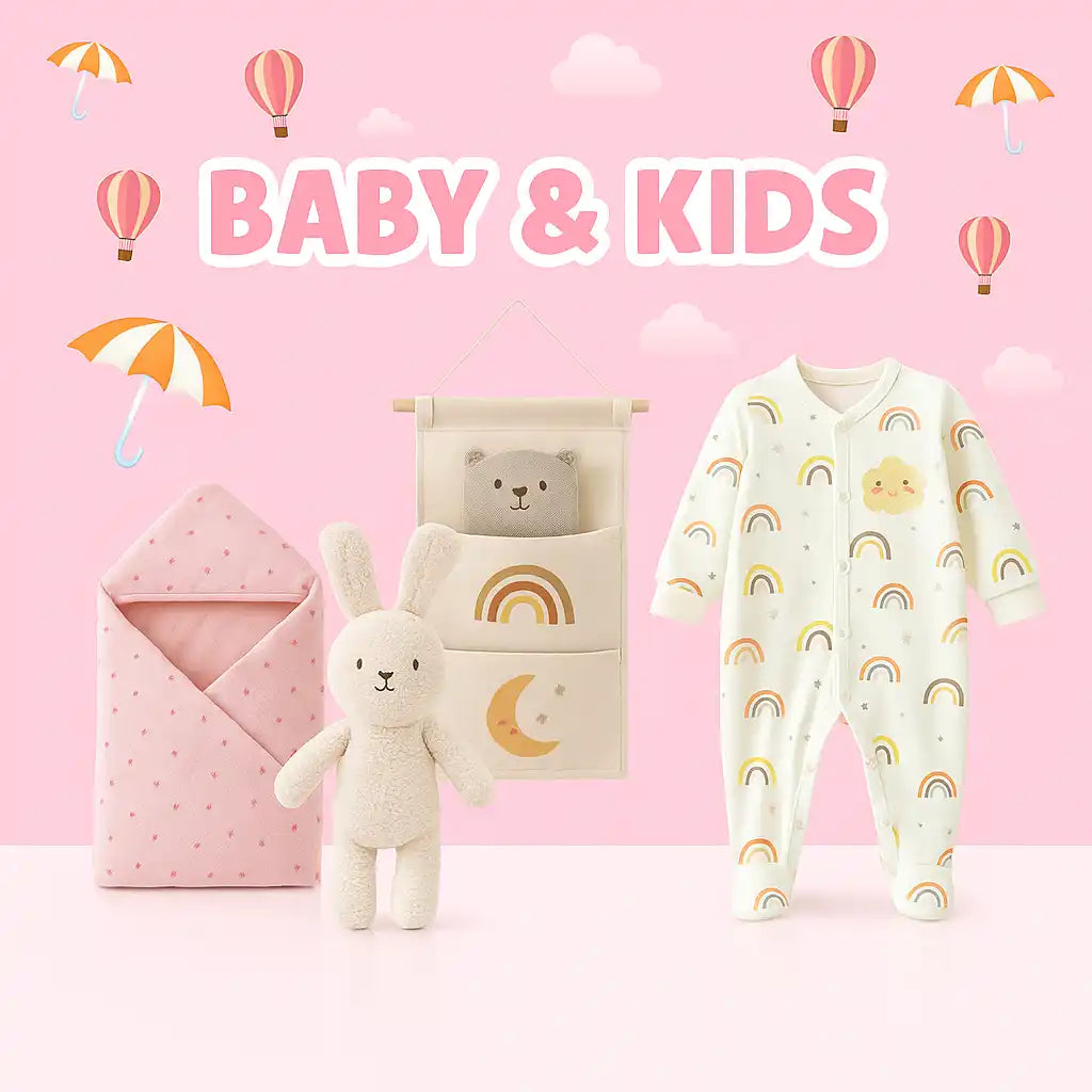 A baby’s rainbow-patterned sleepsuit.