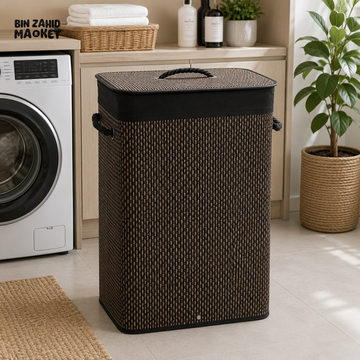 Dark Brown Bamboo Rectangular Laundry Basket with Lid