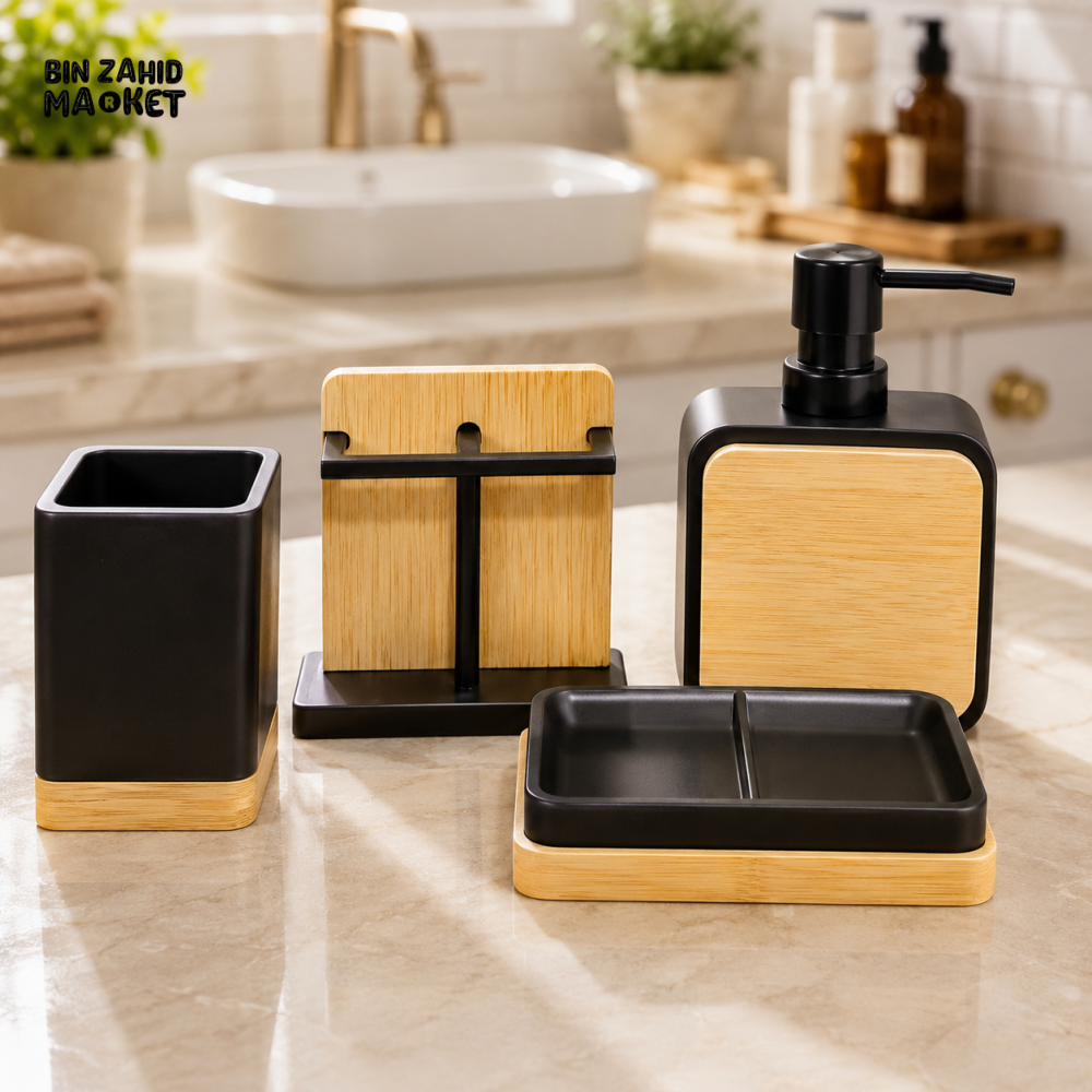 BAMBOO BATHROOM ACCESSORY SET – 4 PCS