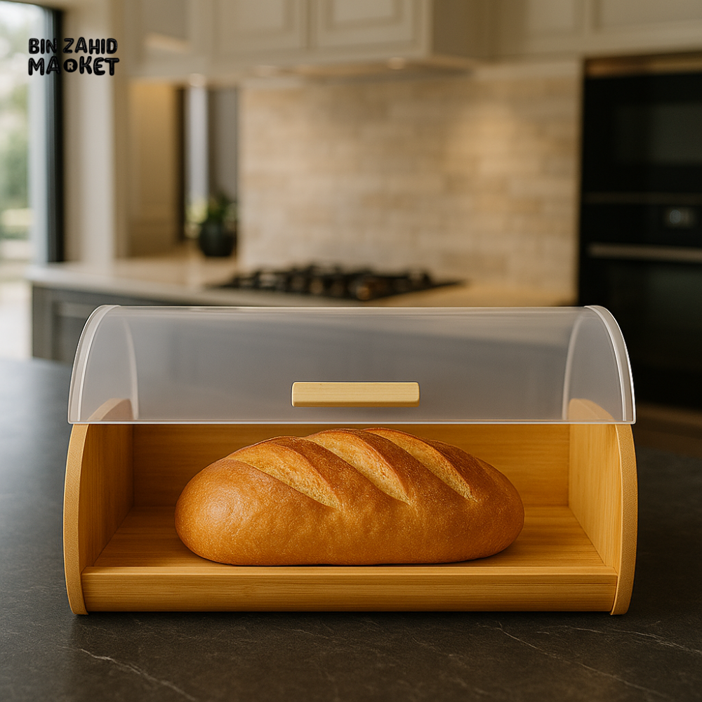 BAMBOO BREAD BOX WITH TRANSPARENT ACRYLIC LID – MODERN KITCHEN STORAGE CONTAINER - BAM-16