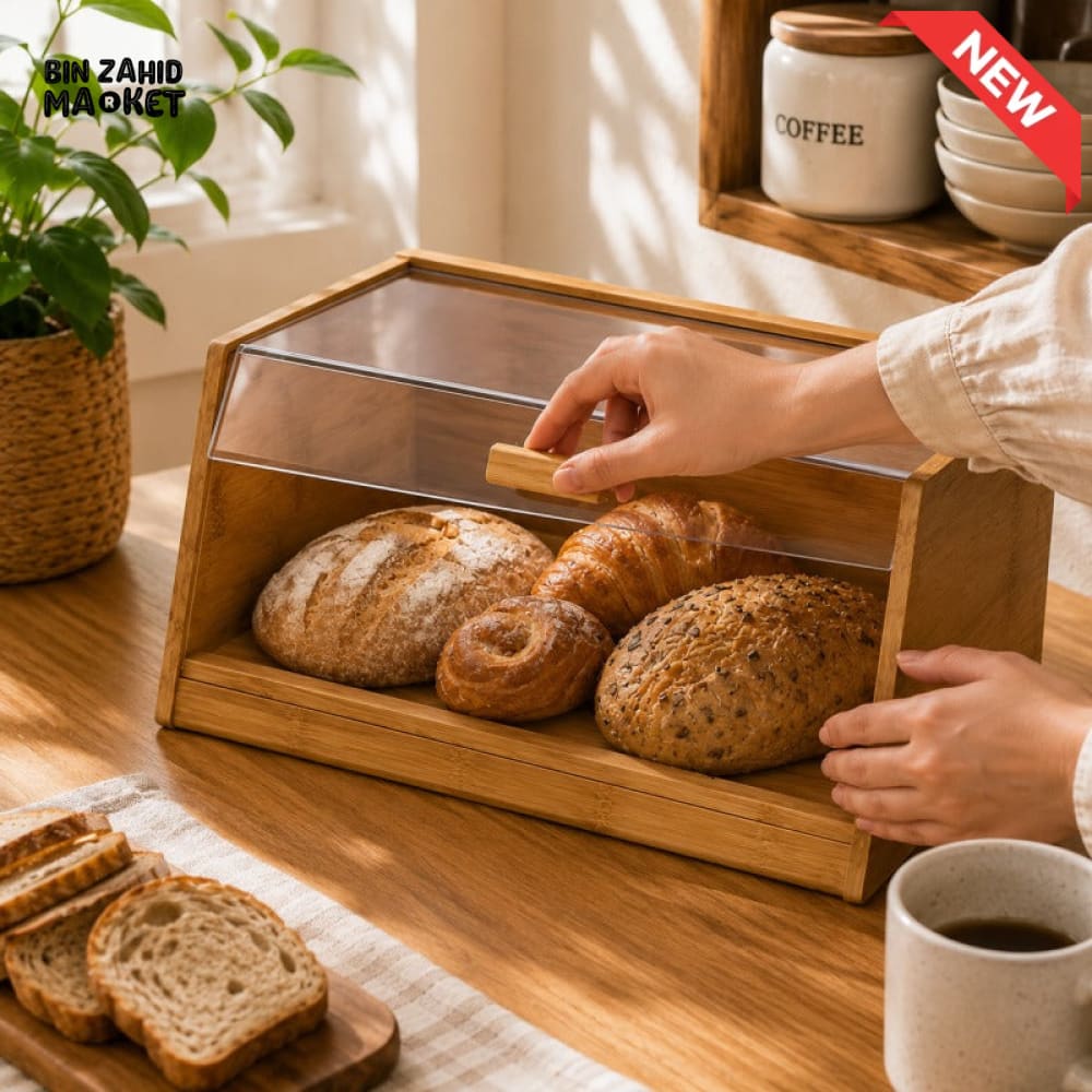BAMBOO BREAD STORAGE BOX WITH CLEAR FRONT COVER