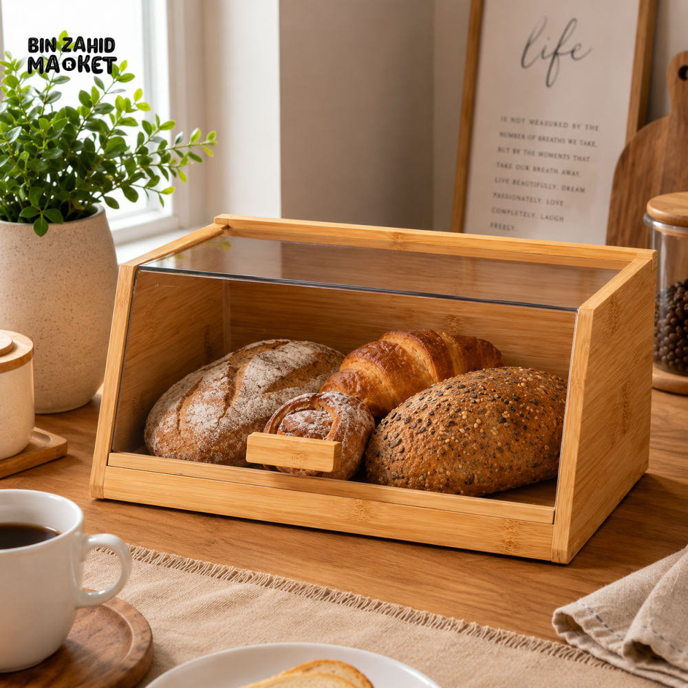 BAMBOO BREAD STORAGE BOX WITH CLEAR FRONT COVER