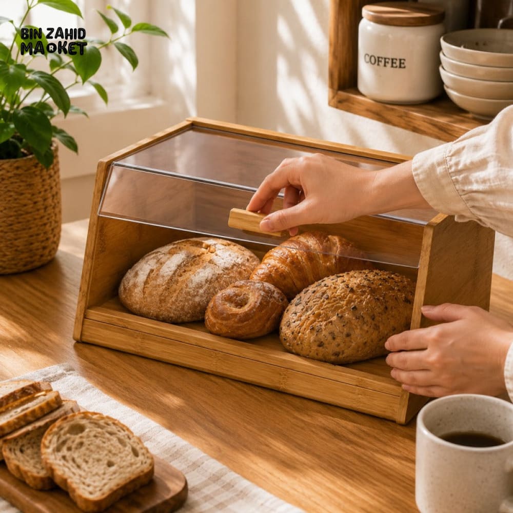 BAMBOO BREAD STORAGE BOX WITH CLEAR FRONT COVER