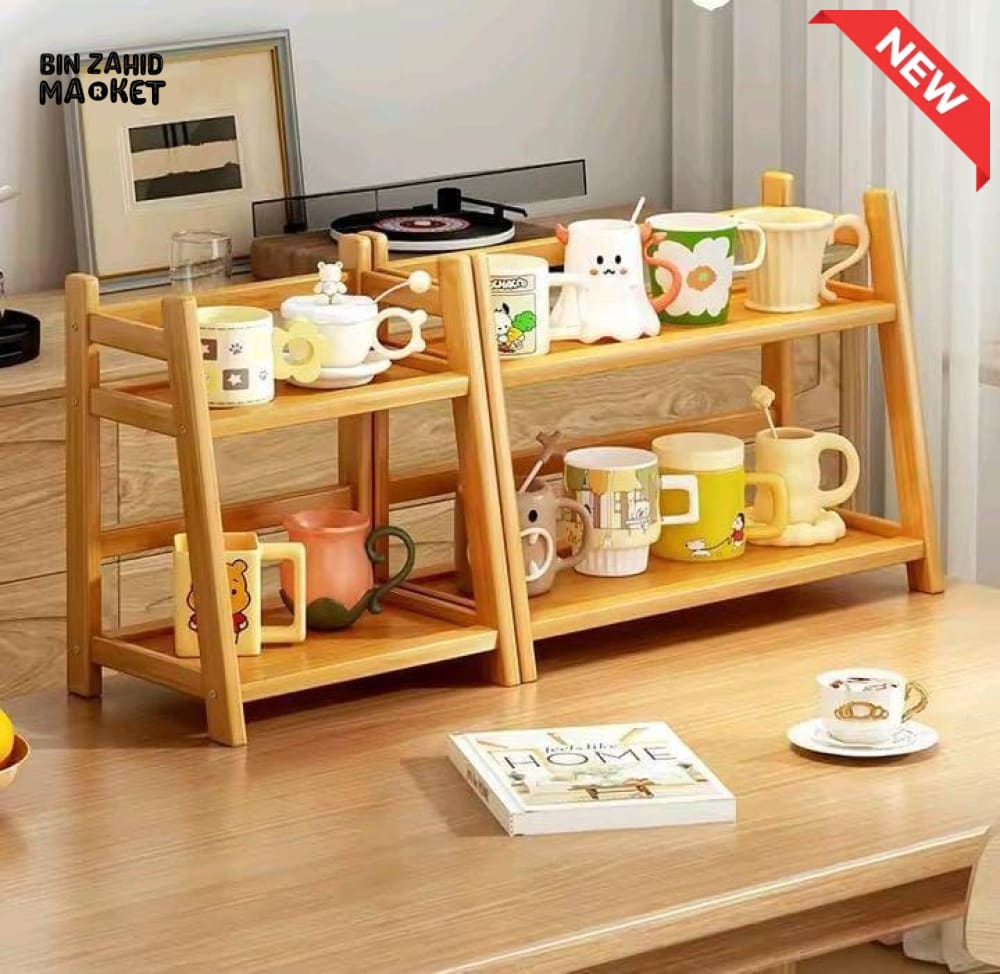 BAMBOO KITCHEN COUNTERTOP STORAGE RACK - 2 LAYER