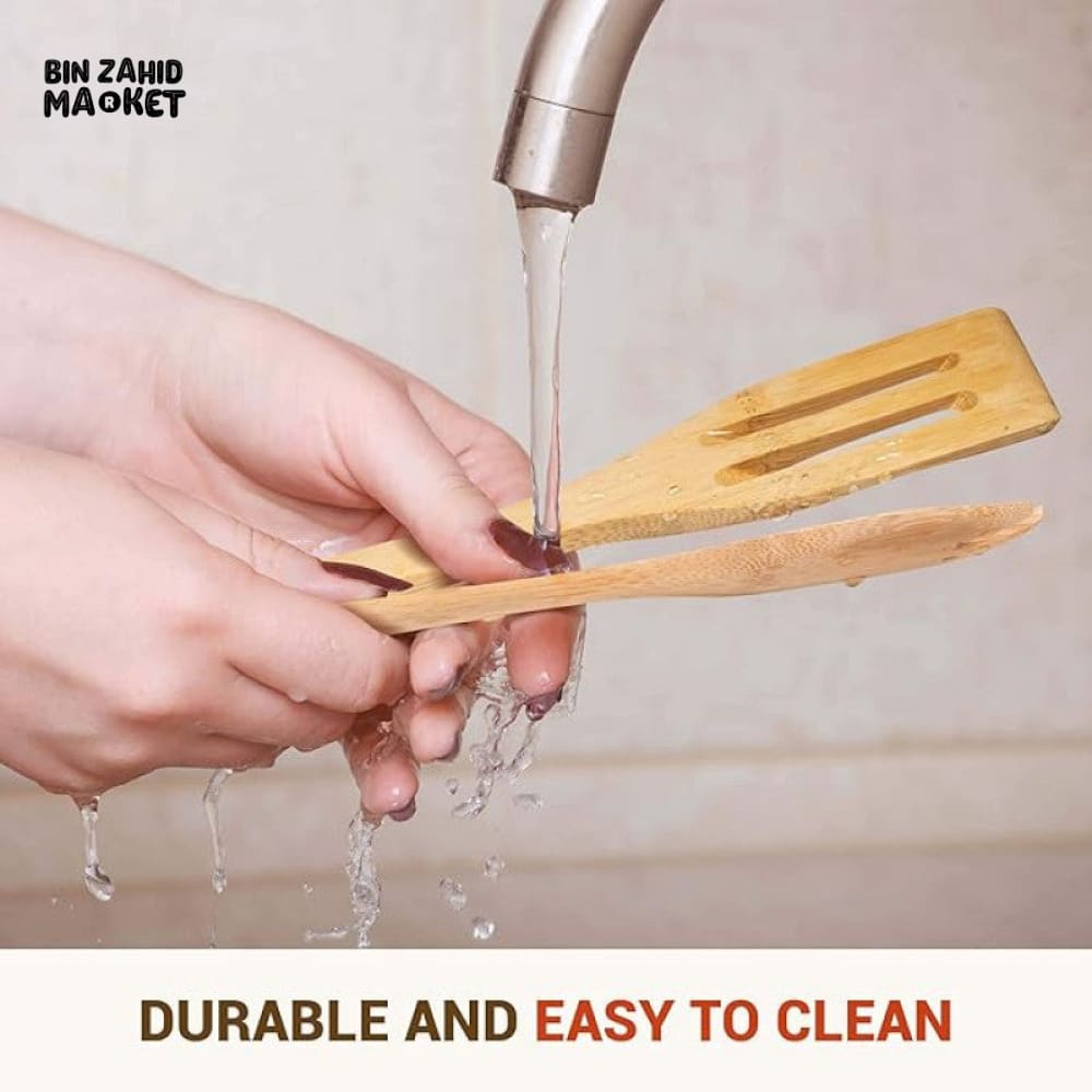 BAMBOO KITCHEN UTENSILS SET 7 PIECES WITH HOLDER - ECO-FRIENDLY COOKING TOOLS