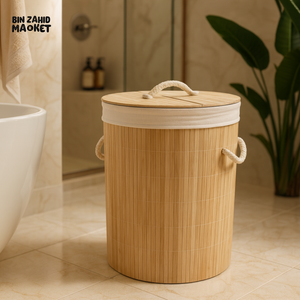 BAMBOO LAUNDRY BASKET - ROUND 35x50CM
