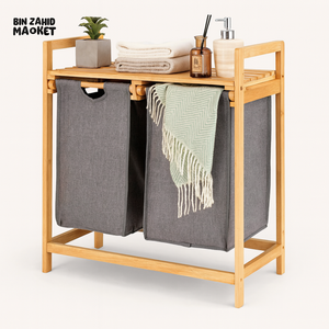 Bamboo Laundry Hamper With Dual Compartments - Grey