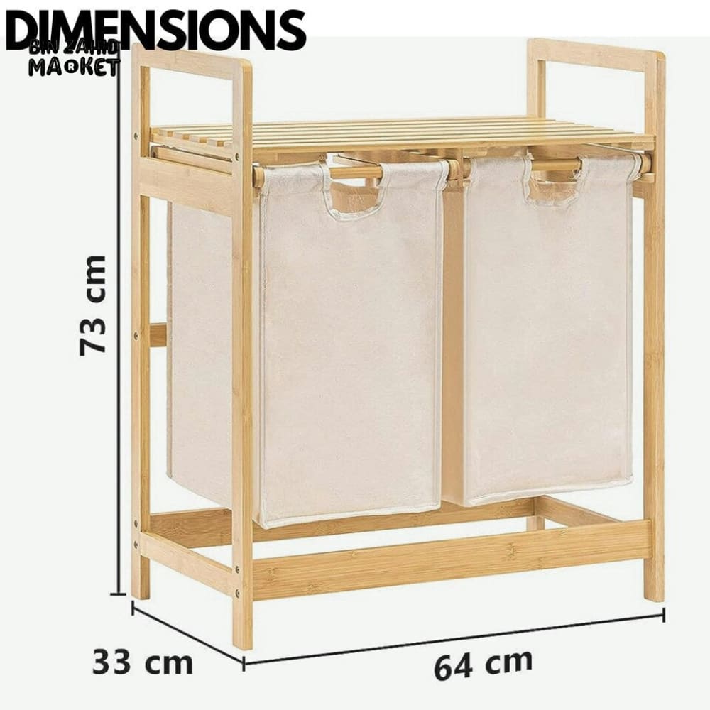 Bamboo Laundry Hamper With Dual Compartments - White