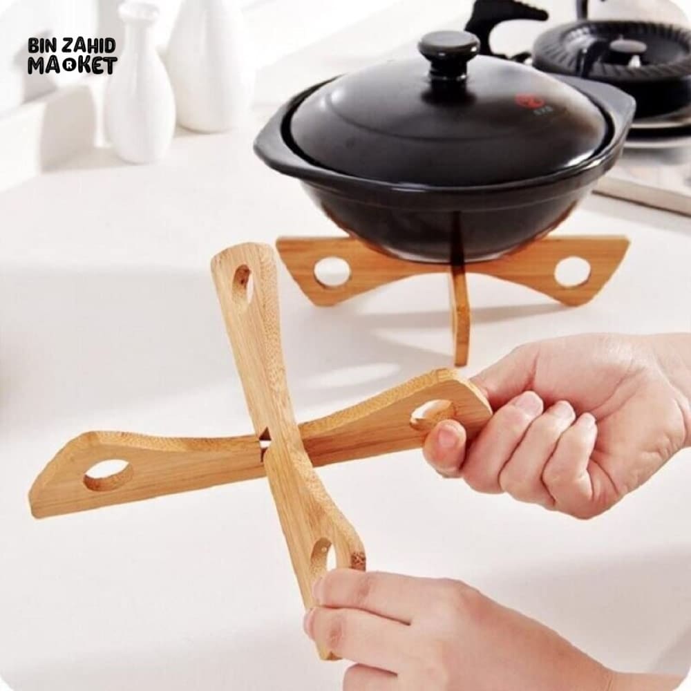 BAMBOO POT RACK MAT – REMOVABLE CROSS WOODEN TRIVET HEAT INSULATION ANTI-SCALD HOLDER FOR HOT POTS BOWLS & TABLEWARE
