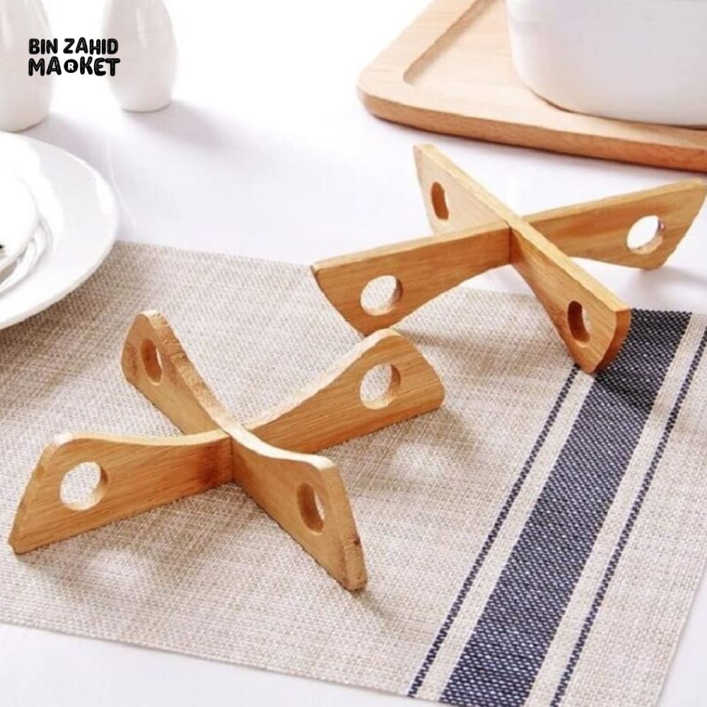 BAMBOO POT RACK MAT – REMOVABLE CROSS WOODEN TRIVET HEAT INSULATION ANTI-SCALD HOLDER FOR HOT POTS BOWLS & TABLEWARE
