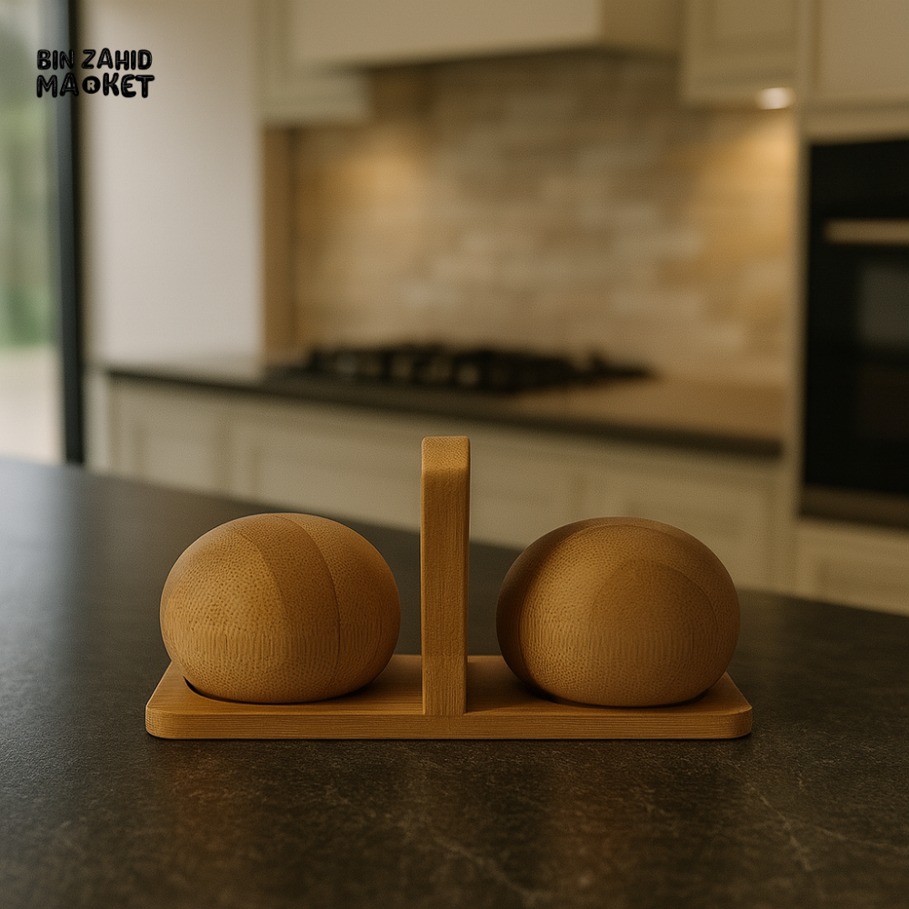 BAMBOO SALT & PEPPER SHAKER SET WITH TRAY - BAM-37
