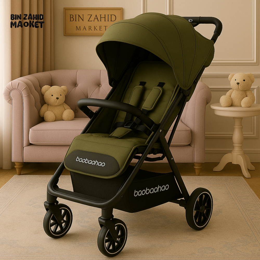 BAOBAOHAO GREEN BABY STROLLER – COMFORTABLE SEAT, FULL CANOPY & SHOCK-ABSORBING WHEELS FOR SMOOTH RIDES
