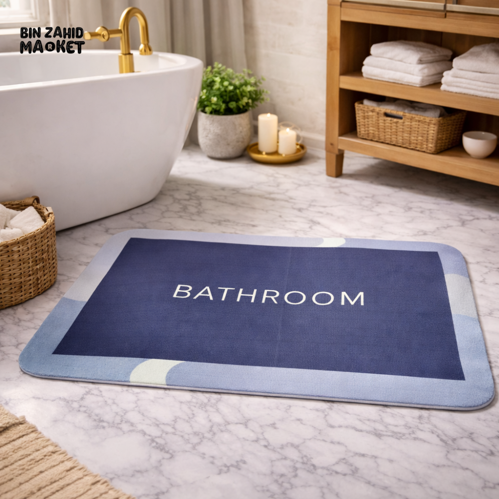 BATHROOM TEXT PRINT SUPER ABSORBENT NON-SLIP FLOOR MAT