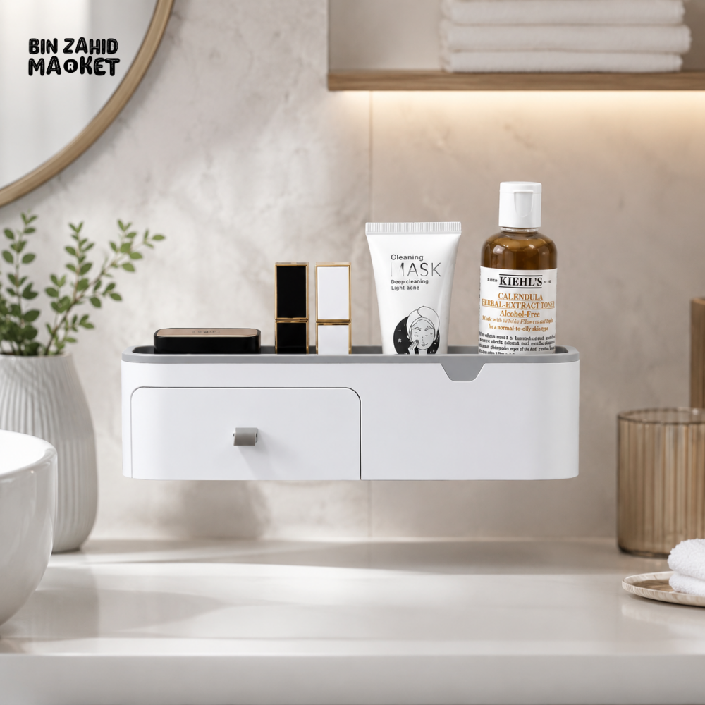 BATHROOM WALL MOUNTED STORAGE SHELF WITH DRAWER