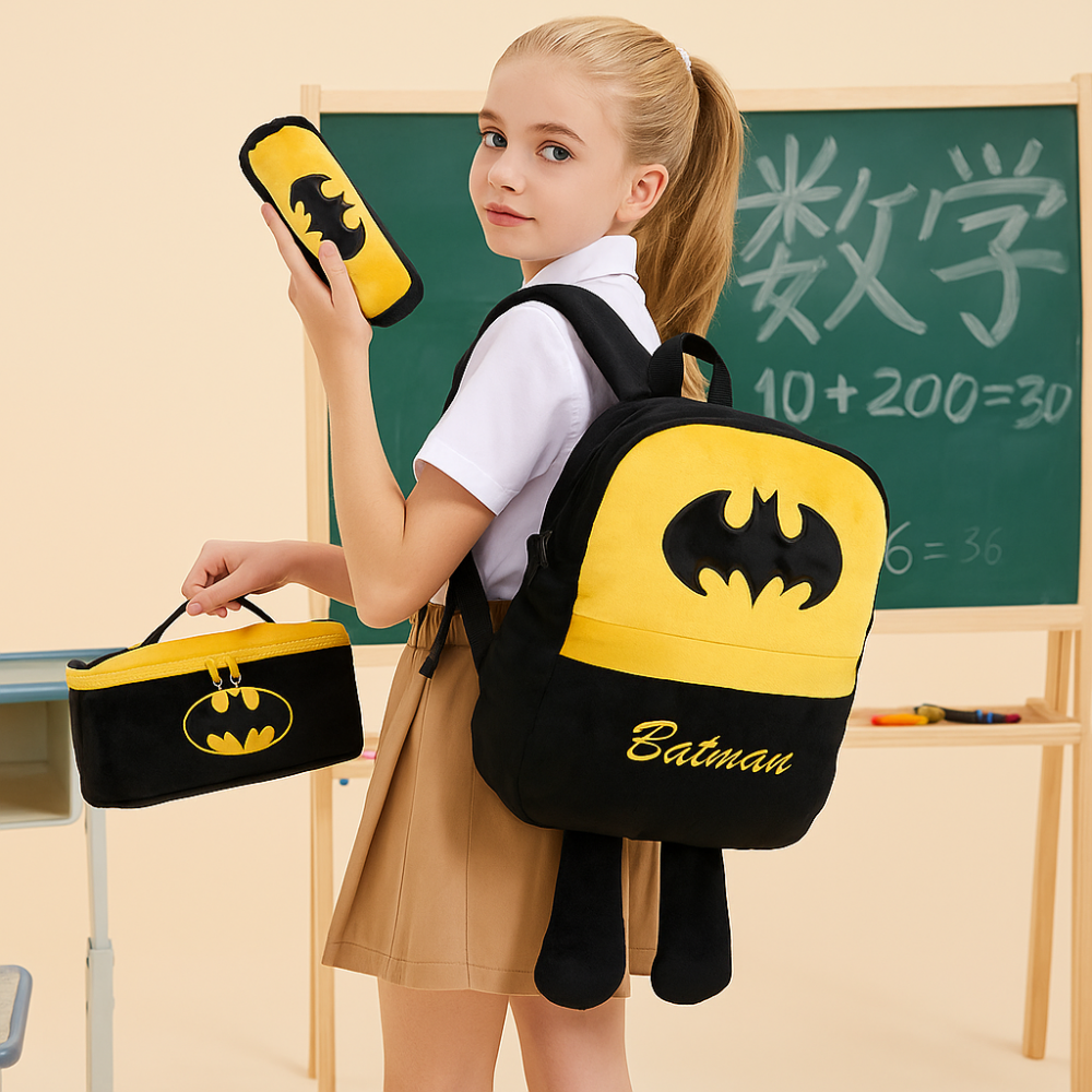 BATMAN CARTOON PLUSH BACKPACK FOR KIDS – LIGHTWEIGHT SOFT SCHOOL BAG WITH COMFY STRAPS & SPACIOUS COMPARTMENT