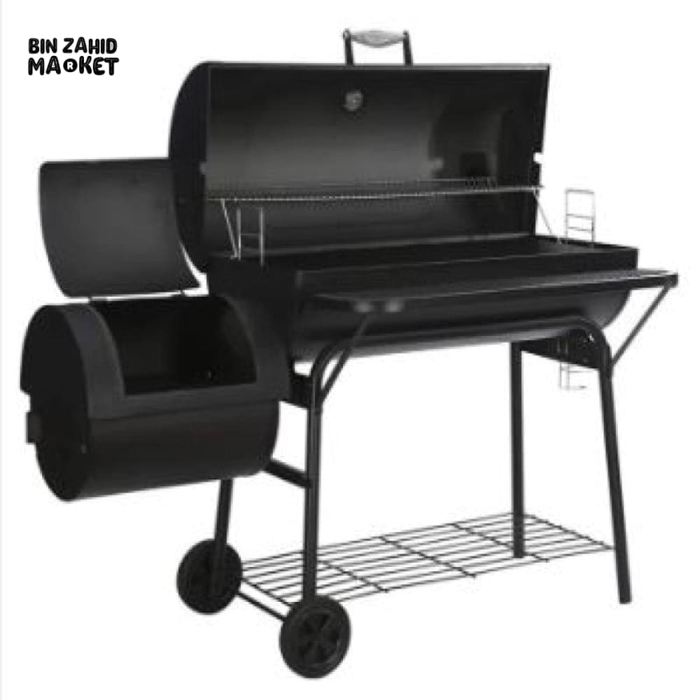 BBQ CHARCOAL GRILL WITH OFFSET SMOKER 2 WHEELS OUTDOOR PIT GRILL FOR GARDEN TERRACE CAMPING BEACH