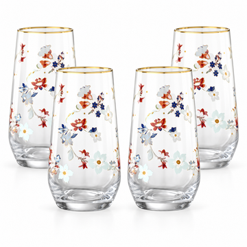 Danny Home 4 Piece Floral Gold Rim Glass Set - 560 ml