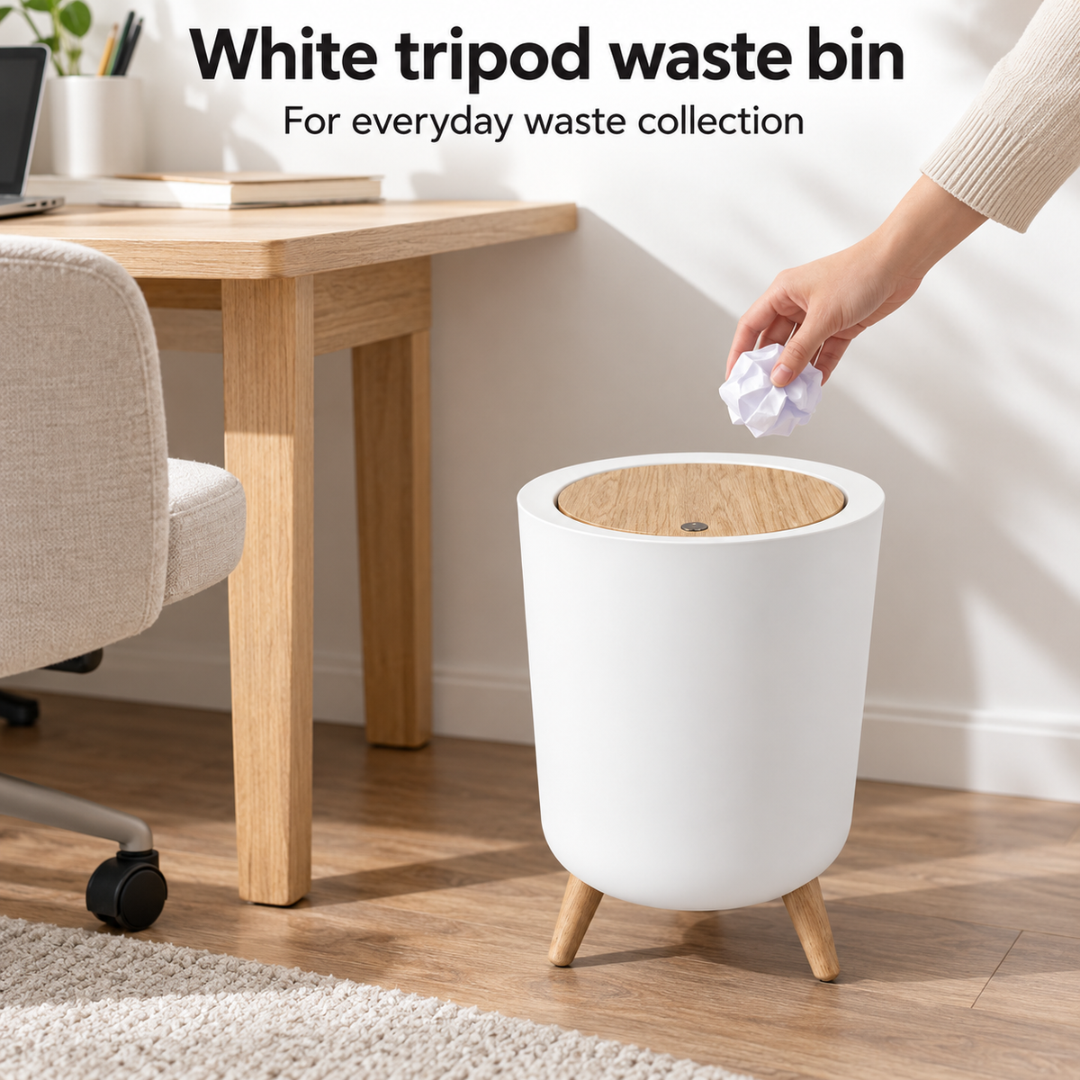 Danny Home White Tripod Waste Bin - 7 LITRE