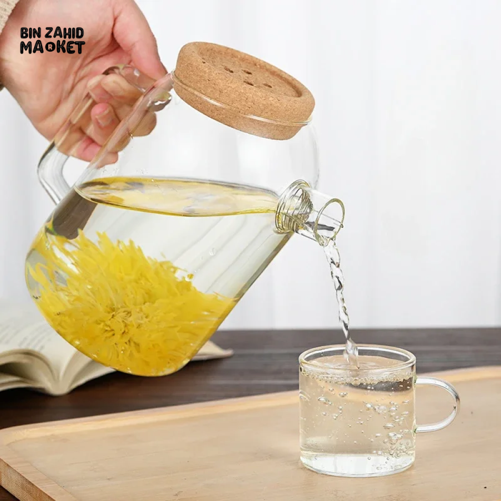 BEVERAGE DISPENSER COLD WATER JUICE JUG TEAPOT GLASS LEMONADE CONTAINER HEAT RESISTANT KITCHEN JUG
