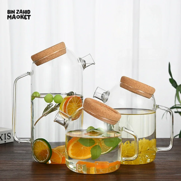 BEVERAGE DISPENSER COLD WATER JUICE JUG TEAPOT GLASS LEMONADE CONTAINER HEAT RESISTANT KITCHEN JUG