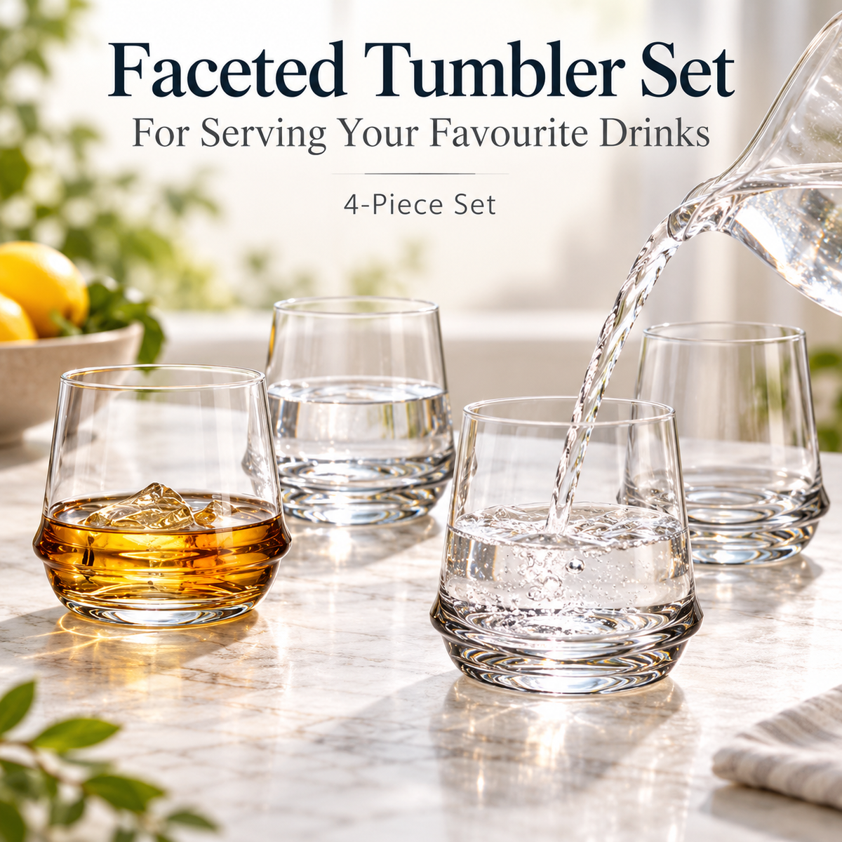 Danny Home 4 Piece Faceted Tumbler Set - 385 ml