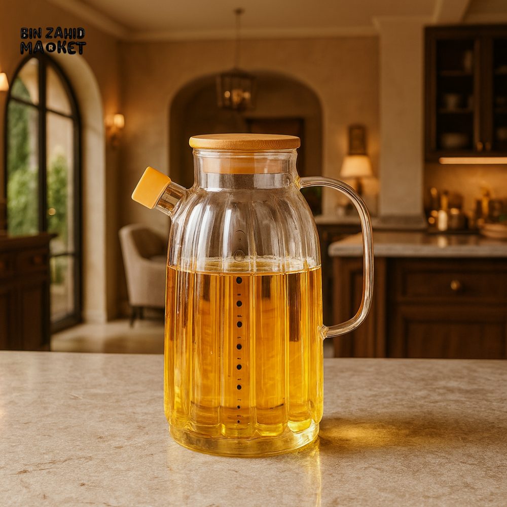 BG45108 1000ML GLASS OIL JUG WITH HANDLE AND LID