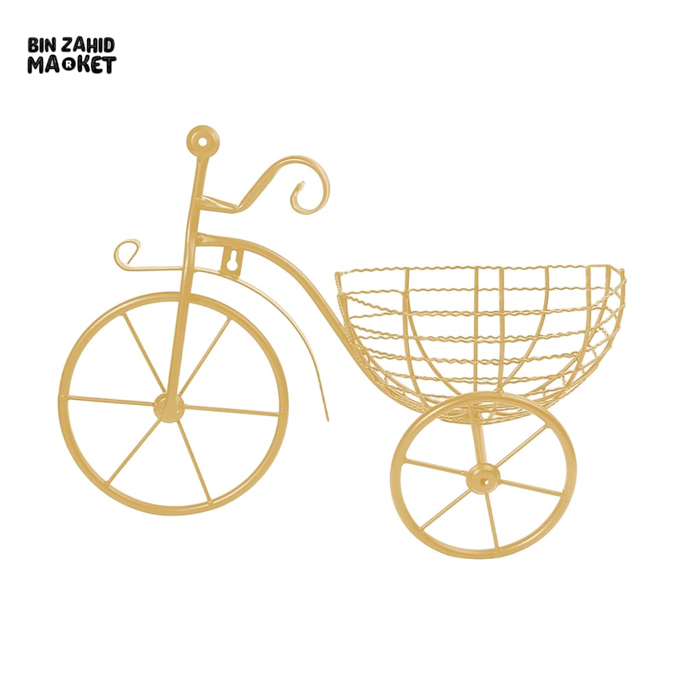 BICYCLE DESIGN WALL BASKET FOR HOME DECORATION Golden