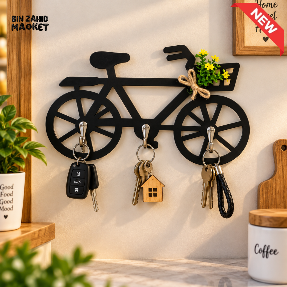 BICYCLE DESIGN WALL KEY HOLDER WITH 3 HOOKS