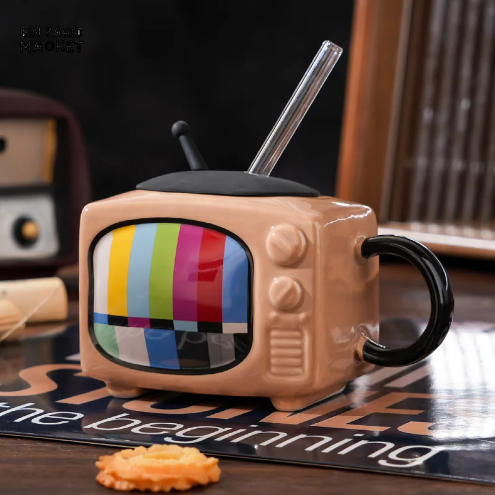 BIN ZAHID RETRO TELEVISION ARTISANAL CERAMIC MINI MUG 450ML - CHOCOLATE