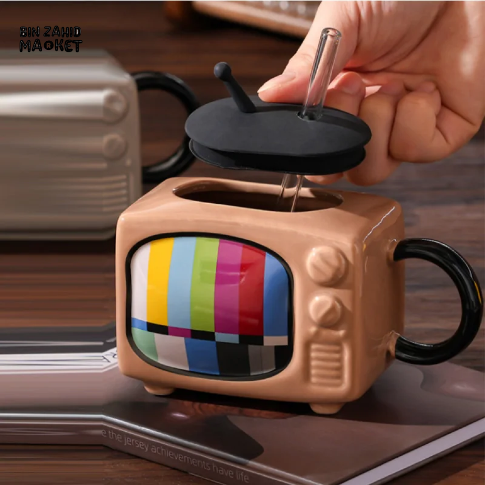 BIN ZAHID RETRO TELEVISION ARTISANAL CERAMIC MINI MUG 450ML - CHOCOLATE