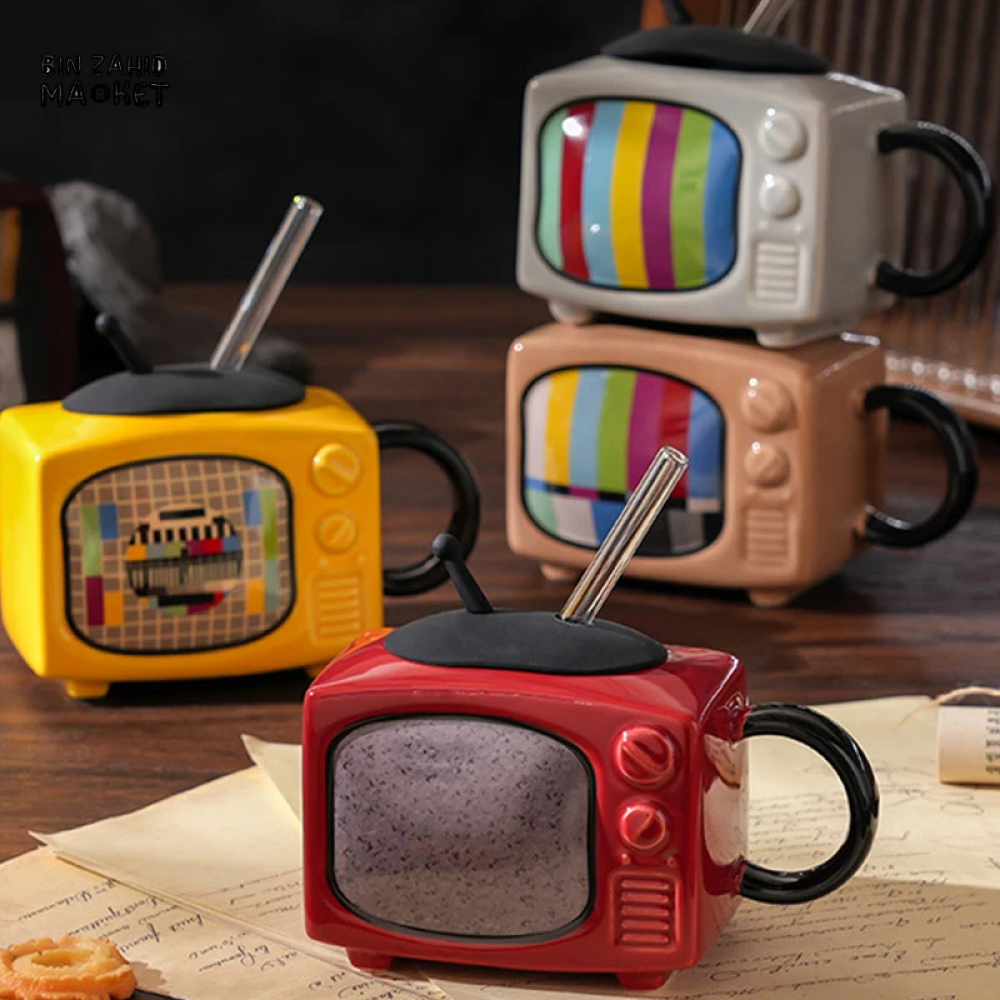 BIN ZAHID RETRO TELEVISION ARTISANAL CERAMIC MINI MUG 450ML - GREY